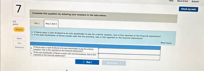 Complete this question by entering your answers in the tabs below.
2. If Neros pays a cash dividend to its sole stockholder t