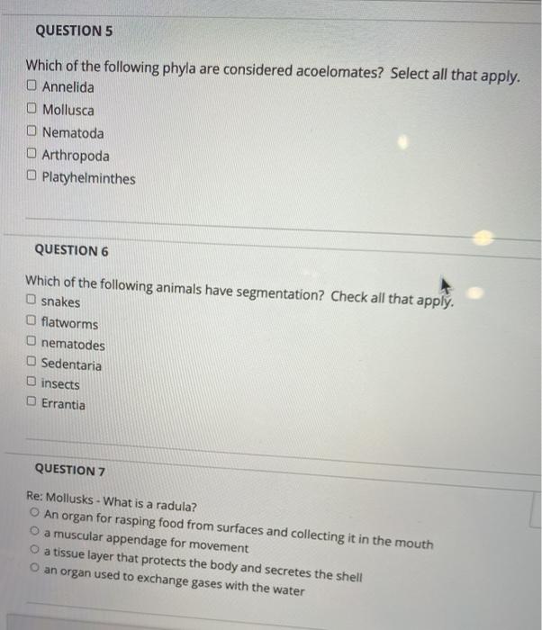 Solved QUESTION 5 Which Of The Following Phyla Are | Chegg.com