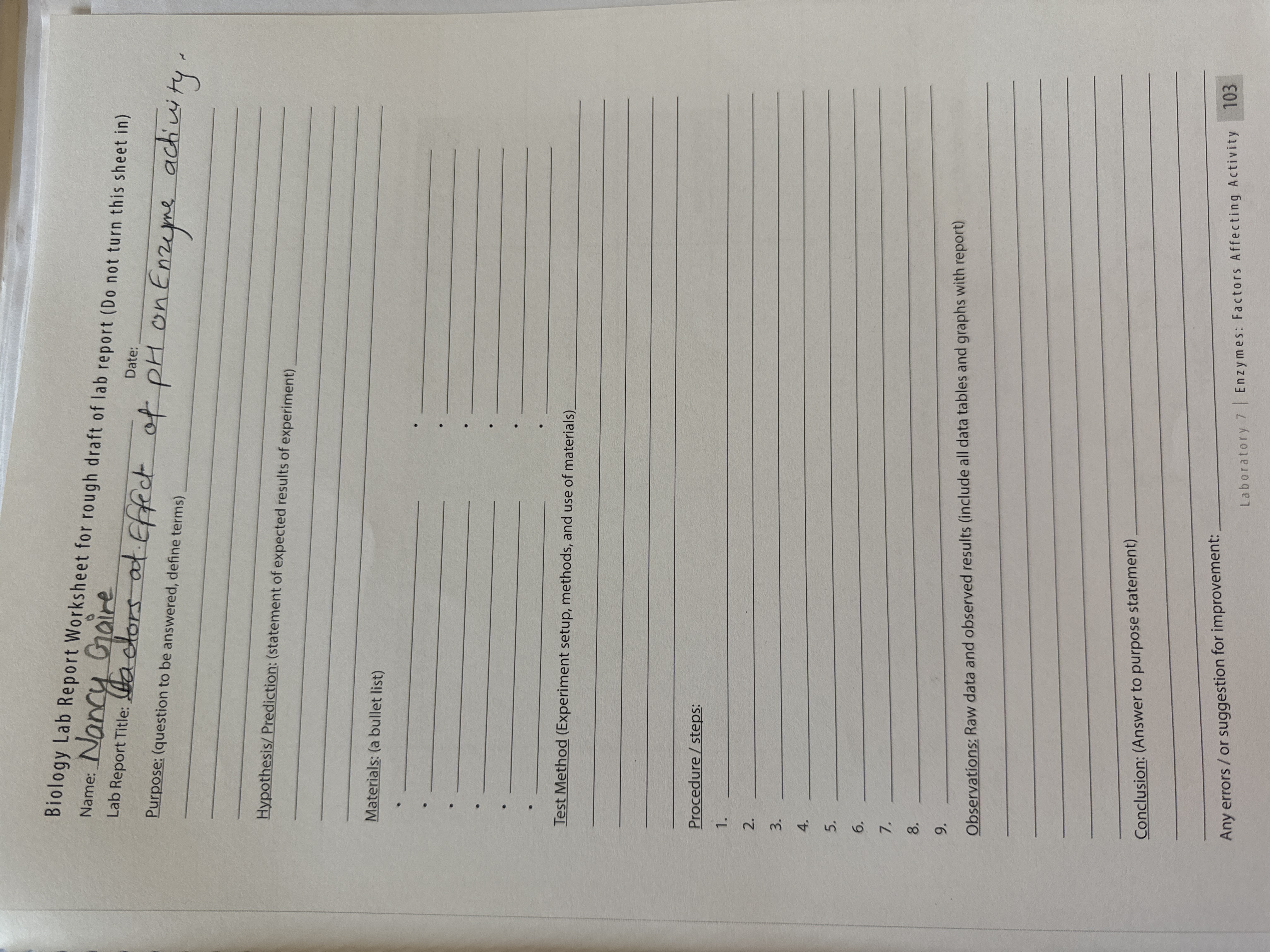 Solved Biology Lab Report Worksheet for rough draft of lab | Chegg.com