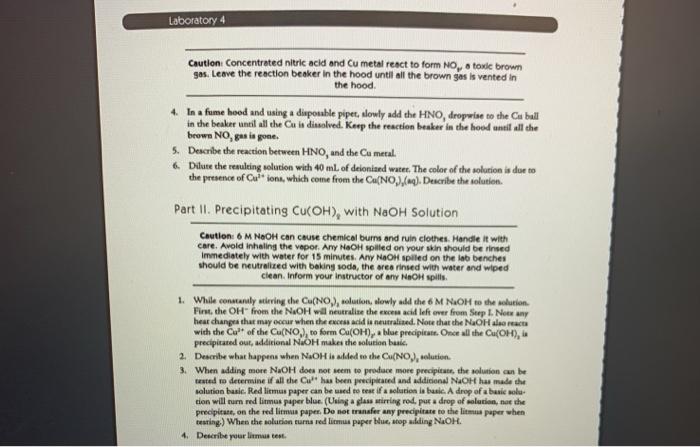 LABORATORY 4 REPORT SHEET Part I. Oxidizing Cu with | Chegg.com