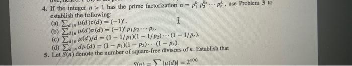 4. If the integer n>1 has the prime factorization | Chegg.com