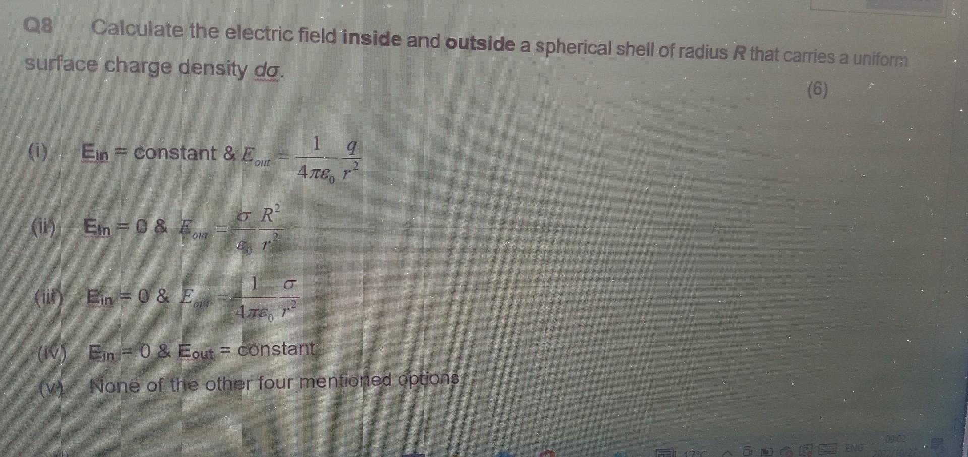 Solved Q8 Calculate the electric field inside and outside a | Chegg.com