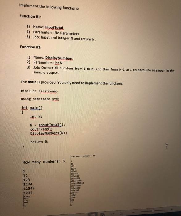 Solved Implement The Following Functions: Function #1: 1) | Chegg.com