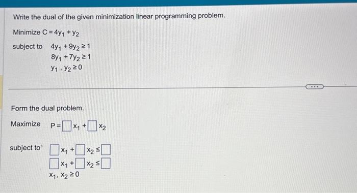 Solved Write the dual of the given minimization linear | Chegg.com