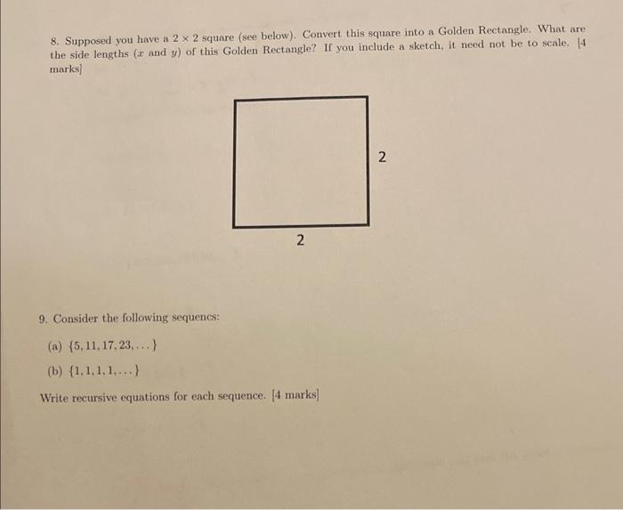 Solved 8. Supposed you have a 2×2 square (see below). | Chegg.com