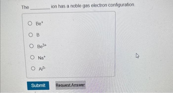 Solved The Ion Has A Noble Gas Electron Configuration Be B