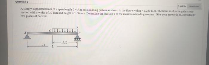 Solved Question points A simply supported beam of a span | Chegg.com