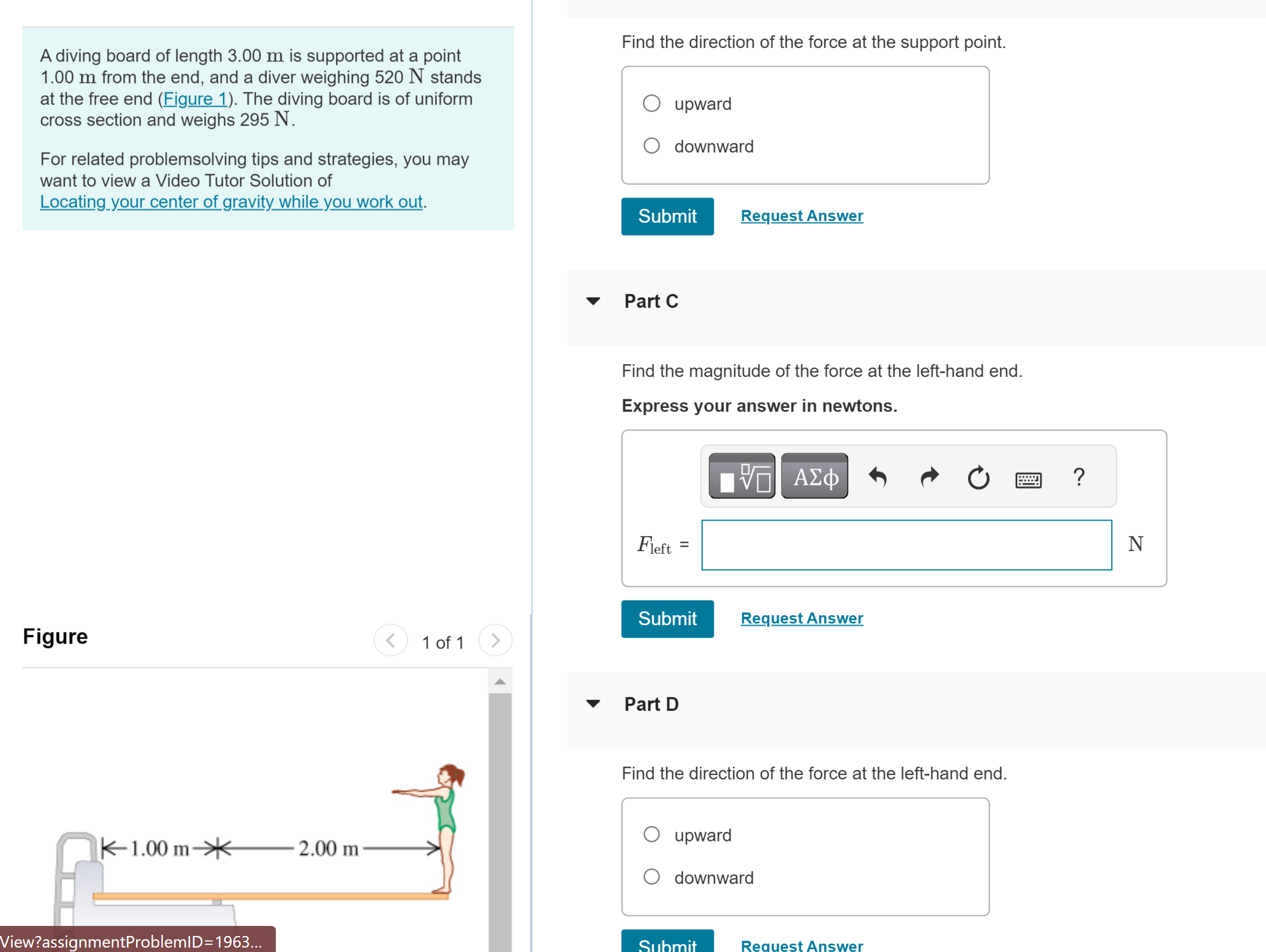 Solved A diving board of length 3.00m ﻿is supported at a | Chegg.com