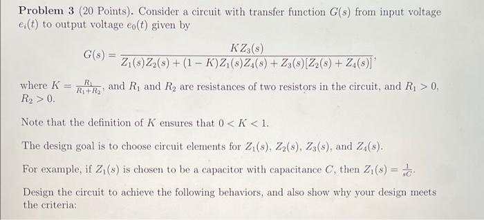 Problem 3 (20 Points). Consider a circuit with | Chegg.com