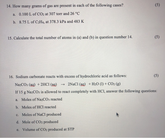 Solved 14. How many grams of gas are present in each of the