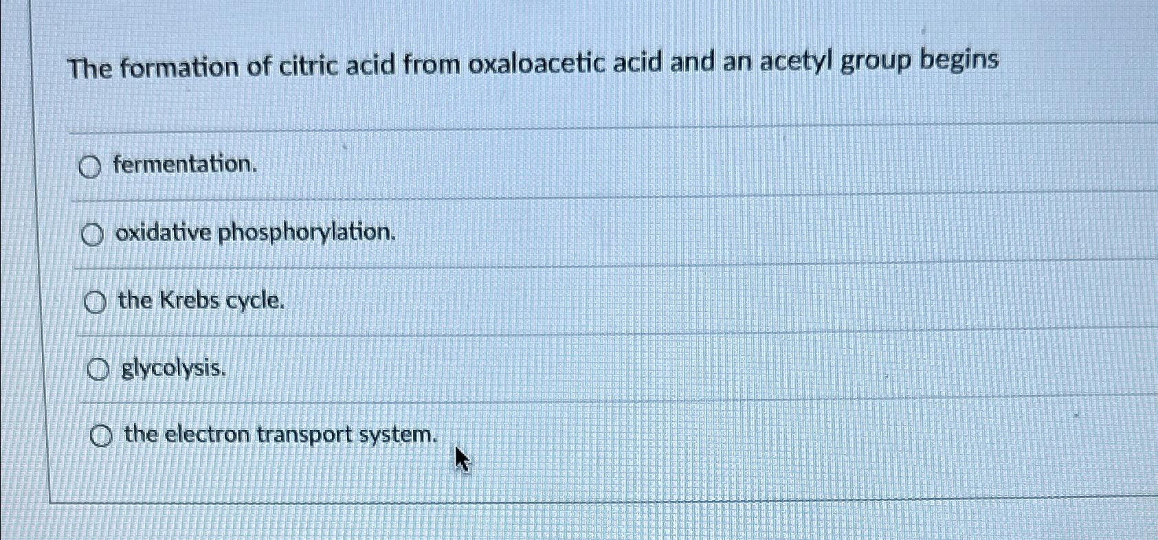 Solved The Formation Of Citric Acid From Oxaloacetic Acid | Chegg.com