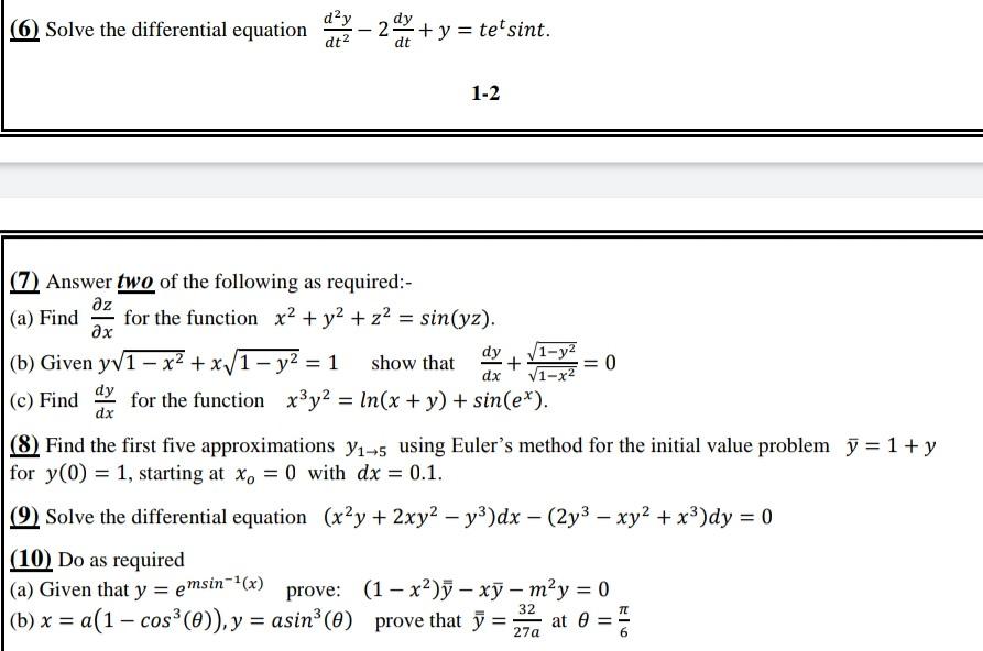 Solved (6) Solve the differential equation -2x + y = | Chegg.com