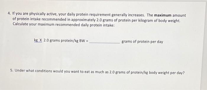 Solved Calculation of daily protein intake: 1. Write down | Chegg.com