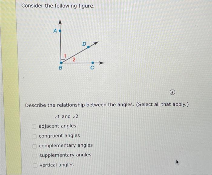 Solved Consider the following figure. A D 2 B C Describe the | Chegg.com