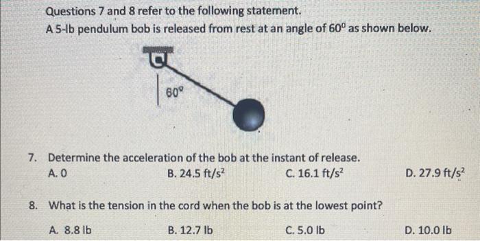 Solved A 5 -lb Pendulum Bob Is Released From Rest At An | Chegg.com