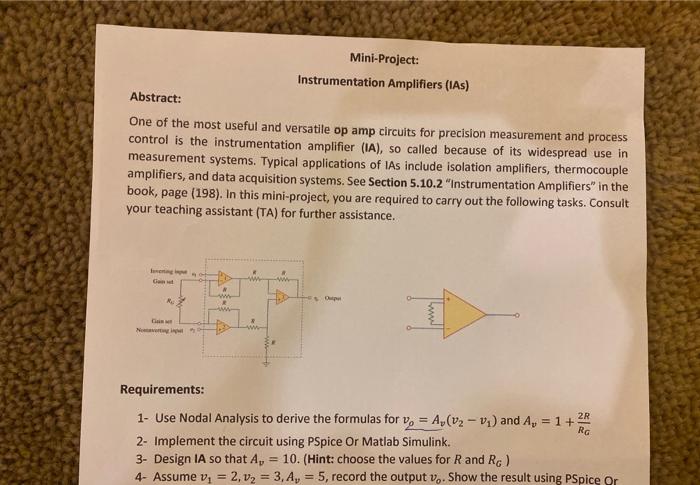 Solved Mini-Project: Instrumentation Amplifiers (IAS) | Chegg.com