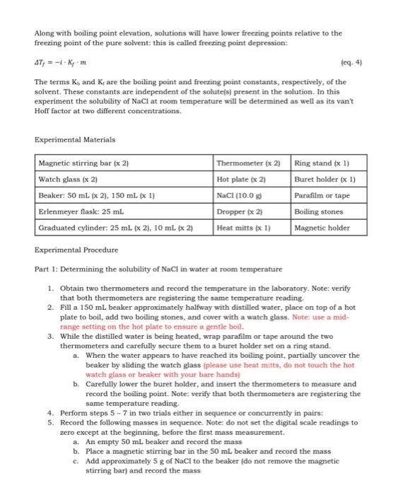 Solved Along with boiling point elevation, solutions will | Chegg.com