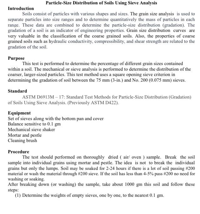 Solved Particle-Size Distribution of Soils Using Sieve | Chegg.com