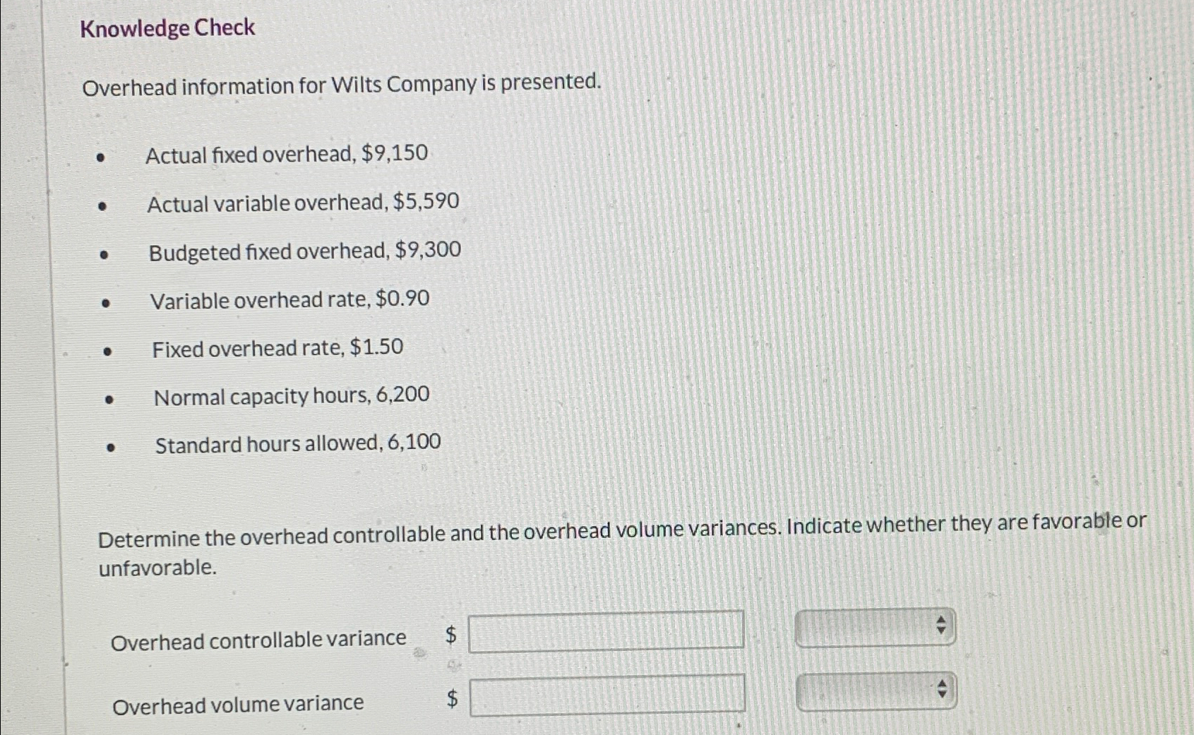 Solved Knowledge CheckOverhead information for Wilts Company | Chegg.com