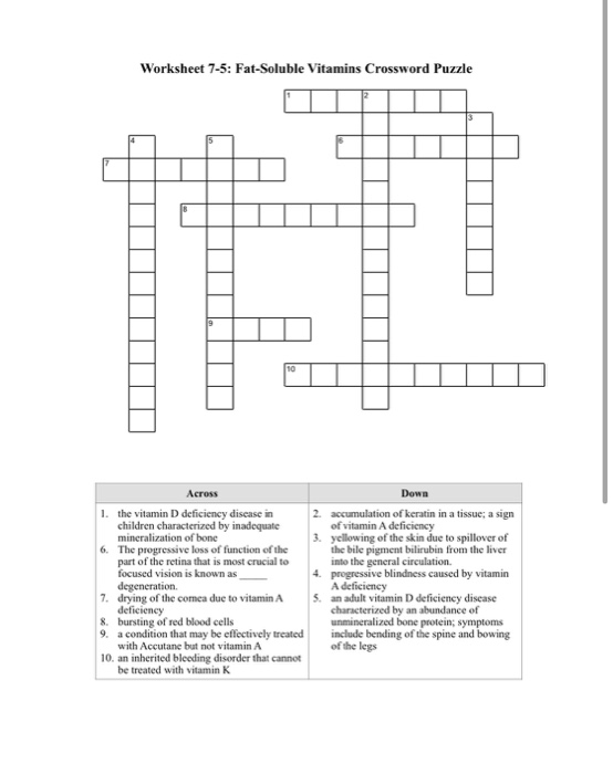 Solved Worksheet 7 5 Fat Soluble Vitamins Crossword Puzzle Chegg