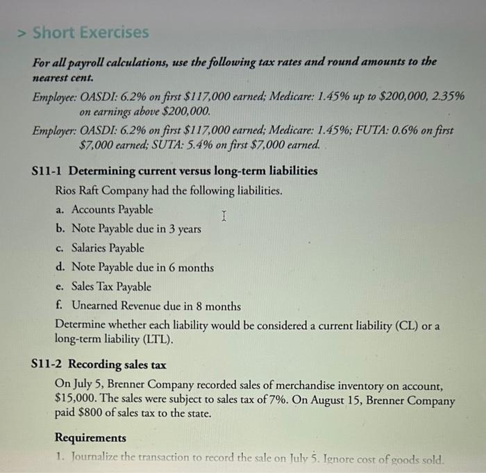 For all payroll calculations, use the following tax rates and round amounts to the nearest cent.
Employee: OASDI: \( 6.2 \% \