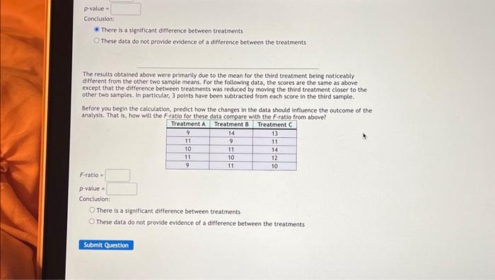 Solved The following data represent the results from an | Chegg.com