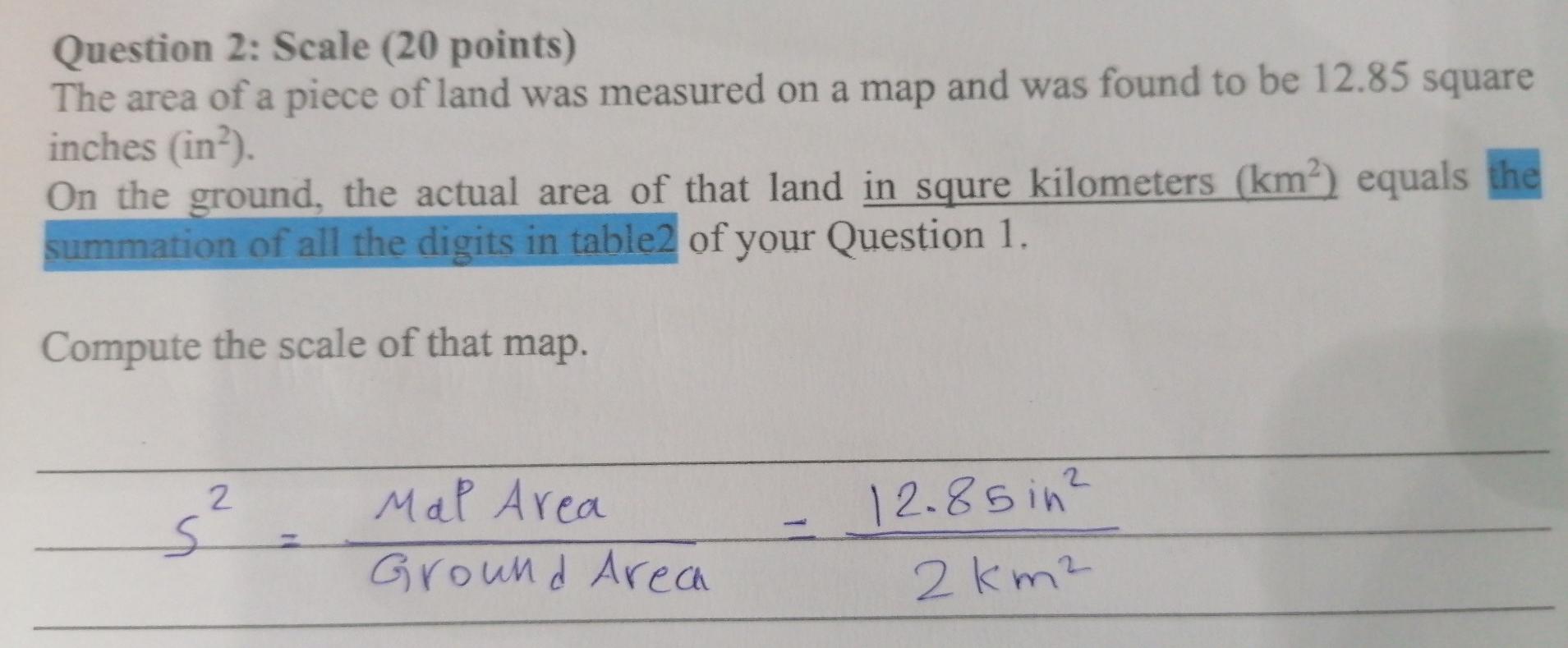 Solved Question 2: Scale (20 points) The area of a piece of | Chegg.com