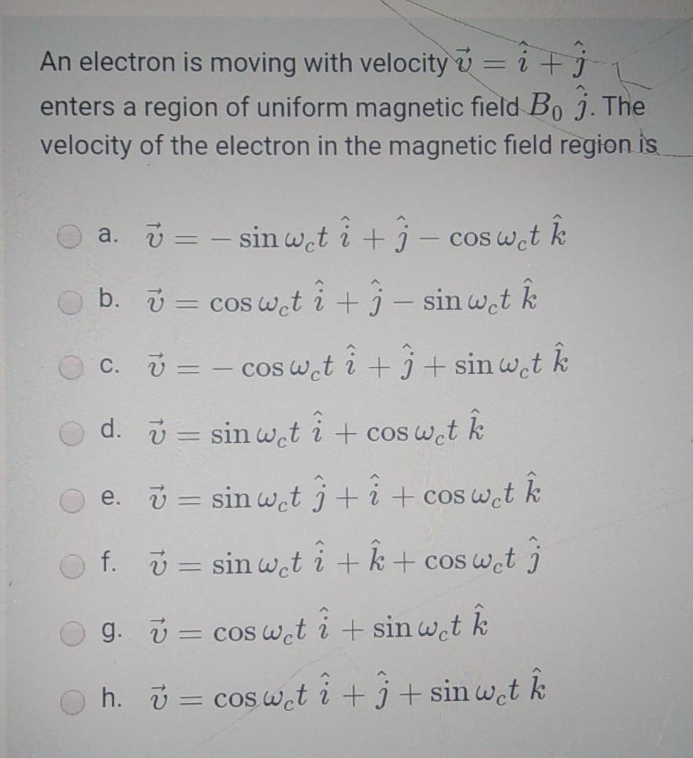 Solved An electron is moving with velocityū = i + i enters a | Chegg.com