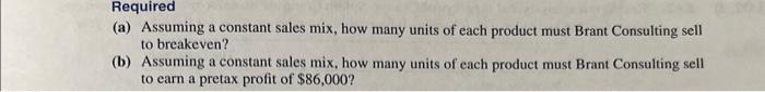 2-36 Multiproduct breakeven analysis Brant Consulting | Chegg.com