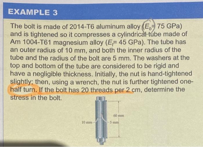 Solved The bolt is made of 2014-T6 aluminum alloy (Eb=75GPa) | Chegg.com