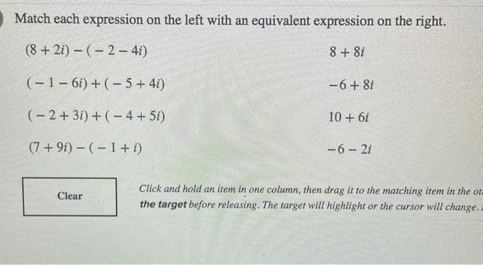 Solved Match Each Expression On The Left With An Equivalent 1405