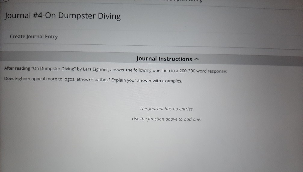 Journal 4On Dumpster Diving Create Journal Entry