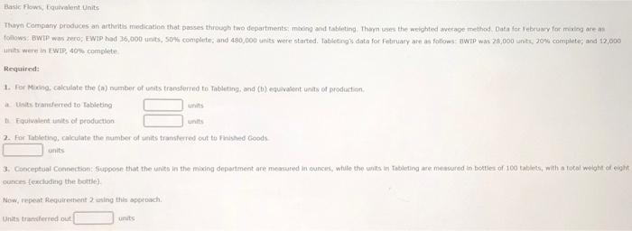 Solved Basic Flow, Equivalent Units Thayn Company produces | Chegg.com