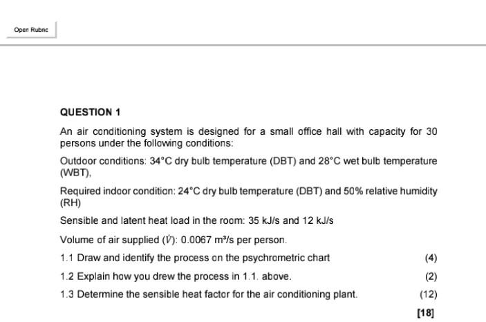 Solved QUESTION 1 An air conditioning system is designed for | Chegg.com