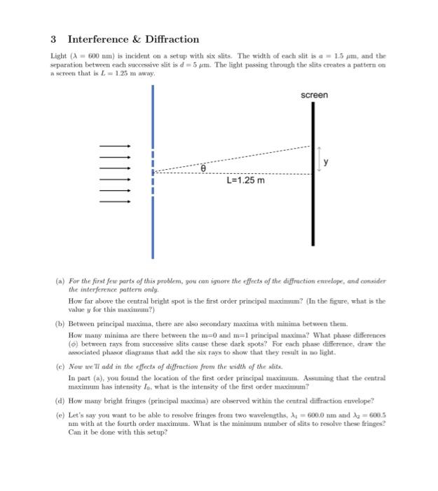Solved 3 Interference \& Diffraction Light (λ=600 nm) is | Chegg.com