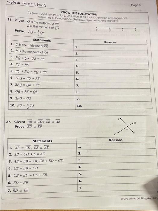 Topic 8: Segment Proofs Page 5 KNOW THE FOLLOWING: | Chegg.com
