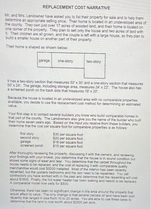 Solved replacement cost narrative mr and mrs landowner chegg