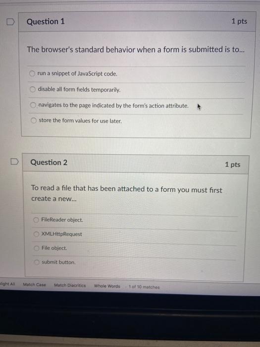 Solved D Question 1 1 pts The browser's standard behavior | Chegg.com
