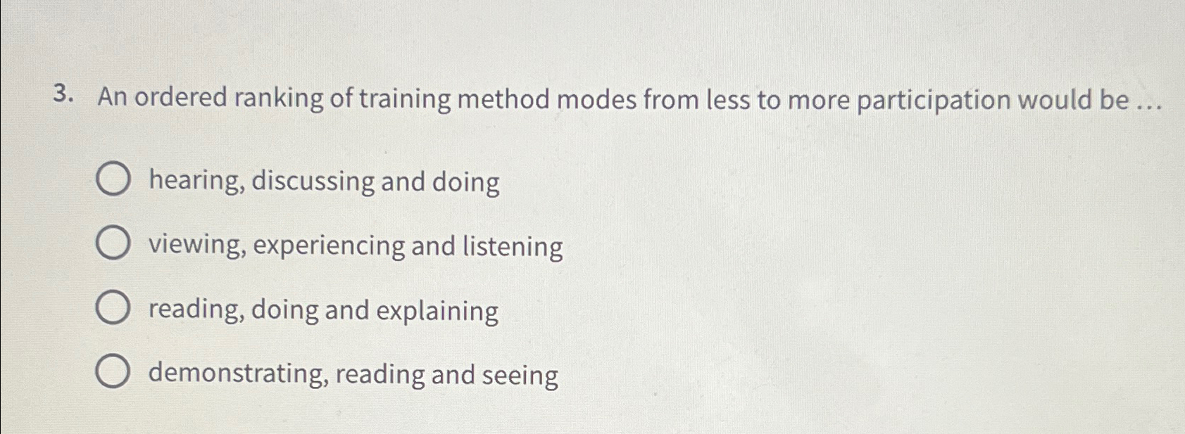 Solved An ordered ranking of training method modes from less | Chegg.com