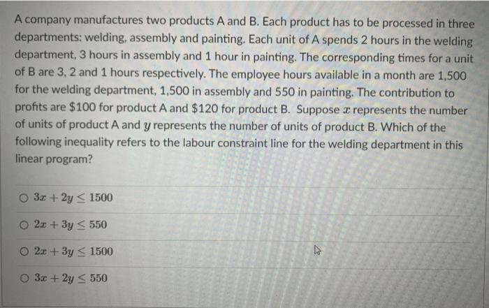 Solved A company manufactures two products A and B. Each | Chegg.com