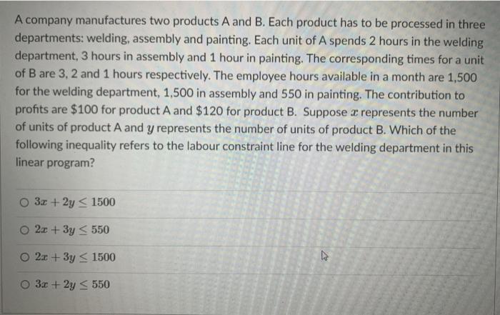 Solved A Company Manufactures Two Products A And B. Each | Chegg.com