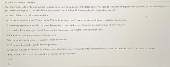 Solved This assignment is to write a persuasive message to | Chegg.com