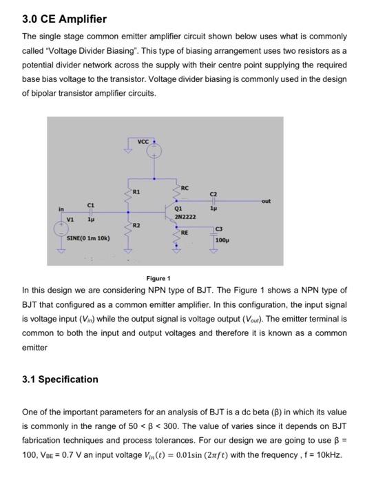 Solved 3.0 CE Amplifier The single stage common emitter | Chegg.com