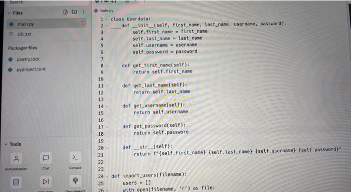 Solved main my 1 class Userdatat 2 def _init__(self, | Chegg.com