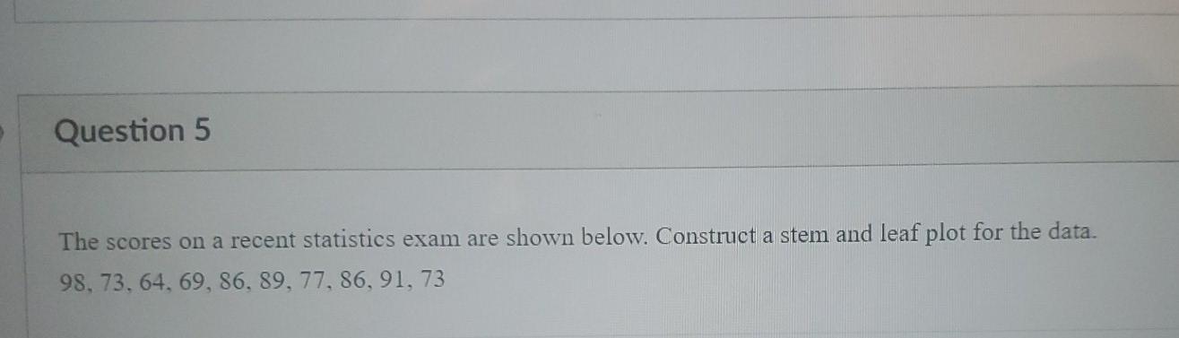 Solved Question 5 The scores on a recent statistics exam are | Chegg.com