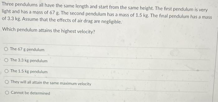 Solved Three pendulums all have the same length and start | Chegg.com