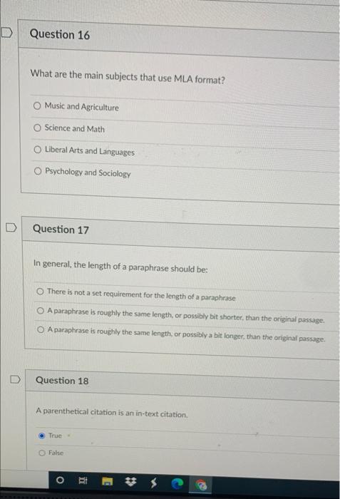 Solved D Question 16 What Are The Main Subjects That Use MLA | Chegg.com