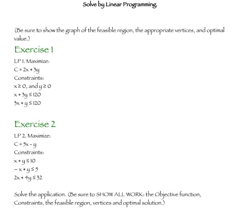 Solved Solve by Linear Programming. (Be sure to show the | Chegg.com