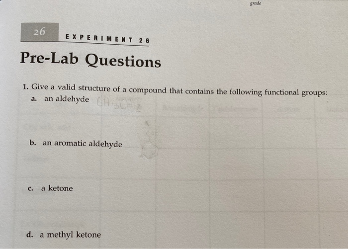 Solved grade 26 EXPERIMENT 26 Pre-Lab Questions 1. Give a | Chegg.com