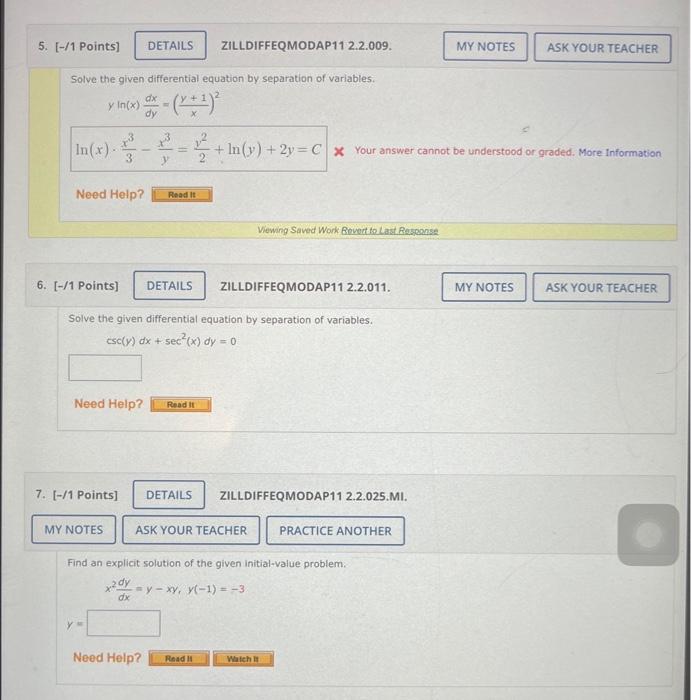 Solved 5. [-/1 Points] ZILLDIFFEQMODAP11 2.2.009. Solve The | Chegg.com